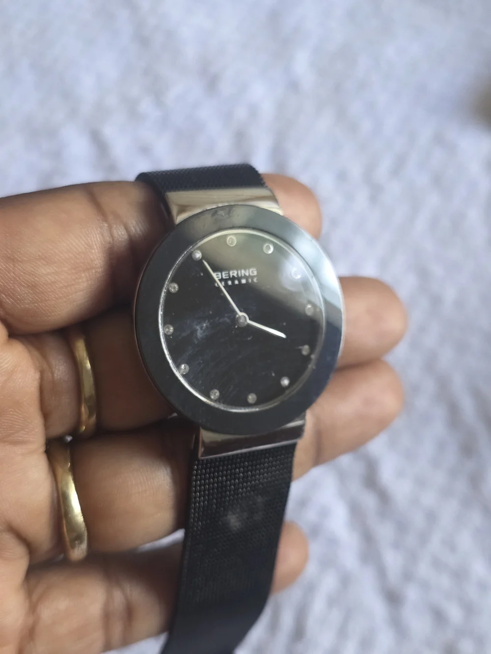 Ring Ceramic Black Women's Watch with Crystal Markers